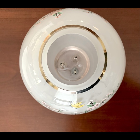 Milky White Sanded Art Glass Vase & Candle Bowl Set Handpainted Cherry Blossom - Picture 6 of 9